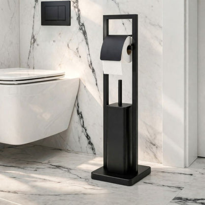 Toiletpapirstativ med WC-børste Sort Mat 20x20x80 cm