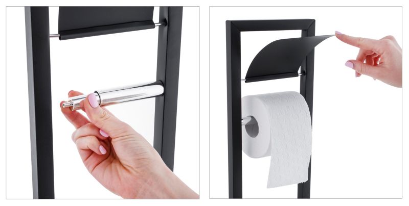 Toiletpapirstativ med WC-børste Sort Mat 20x20x80 cm
