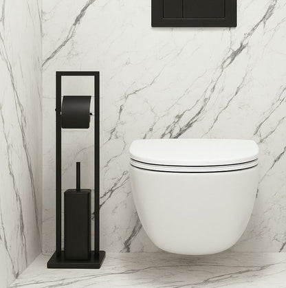 Toiletpapirstativ med WC-børste Sort Mat 20x20x80 cm
