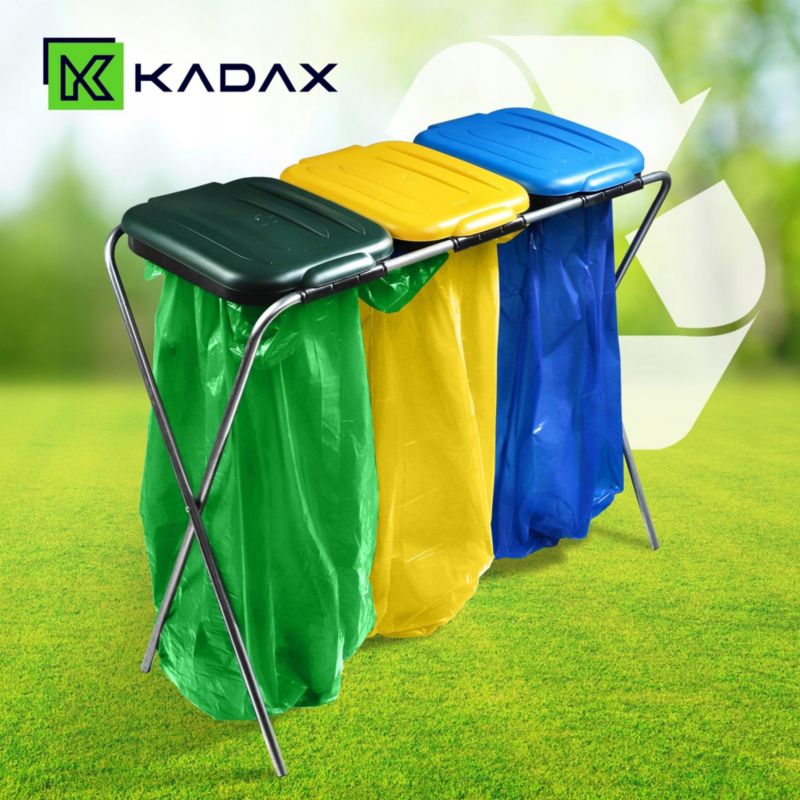 KADAX Stativ til affaldssortering med 3 rum og poseholder, 120 L