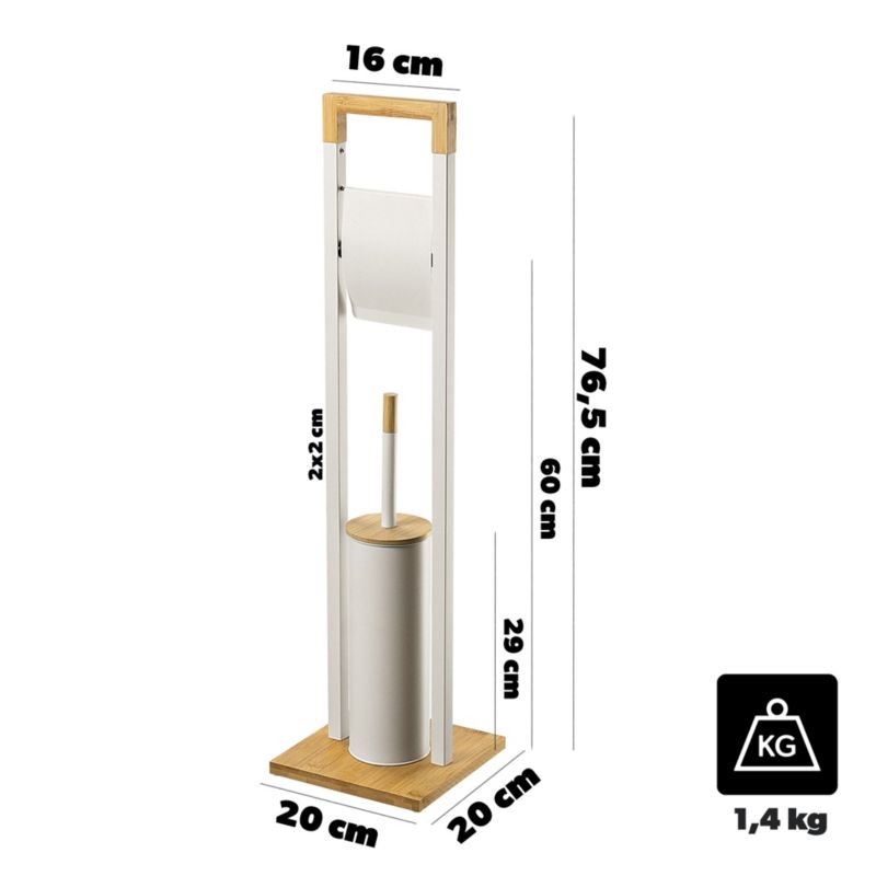Gulvstående Toiletbørsteholder med Papirholder Beige Bambus Stål 76,5 cm