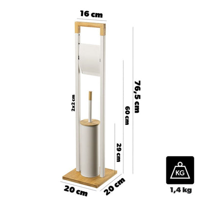 Gulvstående Toiletbørsteholder med Papirholder Beige Bambus Stål 76,5 cm