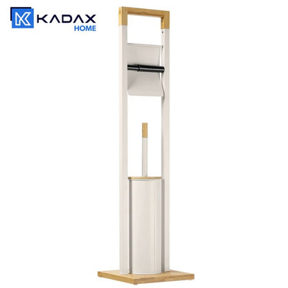 Gulvstående Toiletbørsteholder med Papirholder Beige Bambus Stål 76,5 cm
