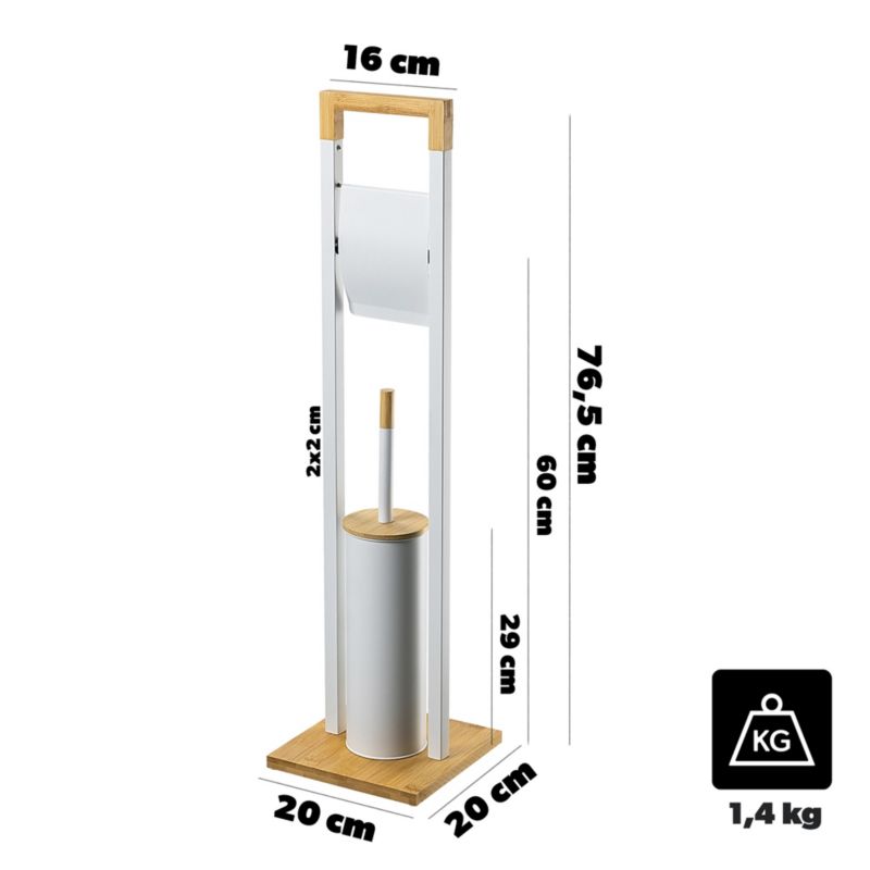 Toiletpapirstativ med WC-børste Hvid Bambus og Stål 76,5 cm
