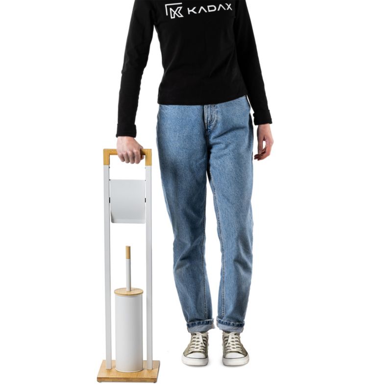 Toiletpapirstativ med WC-børste Hvid Bambus og Stål 76,5 cm