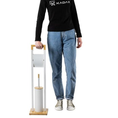 Toiletpapirstativ med WC-børste Hvid Bambus og Stål 76,5 cm