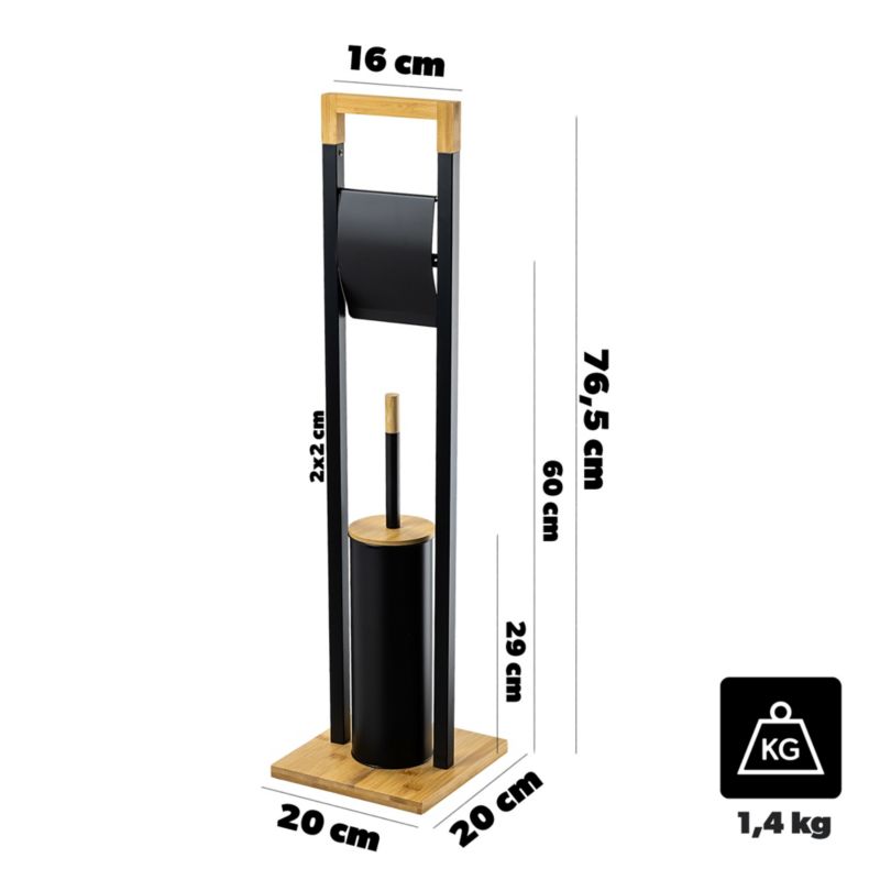 Toiletpapirstativ med WC-børste Sort Bambus og Stål 76,5 cm