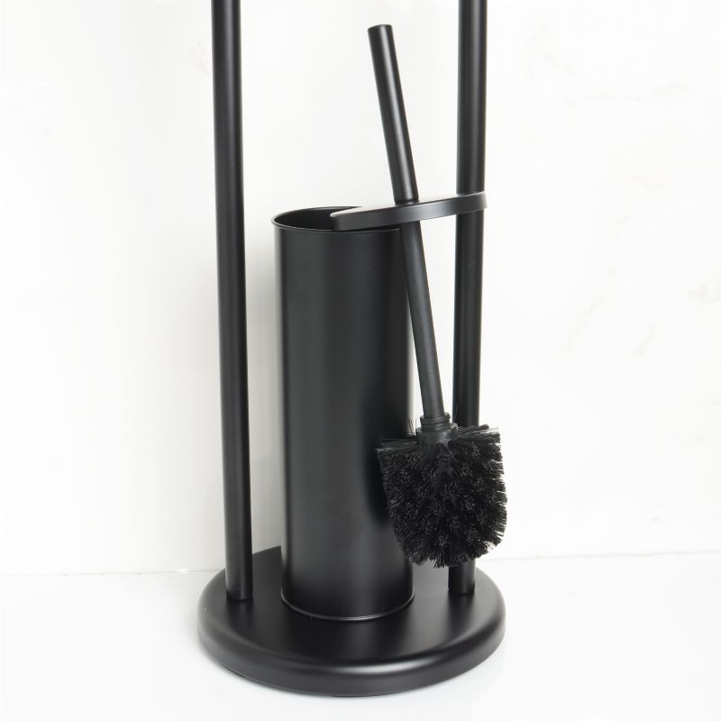 Toiletpapirholder med WC-børste Sort Mat Stål 22x22x80 cm