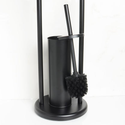 Toiletpapirholder med WC-børste Sort Mat Stål 22x22x80 cm