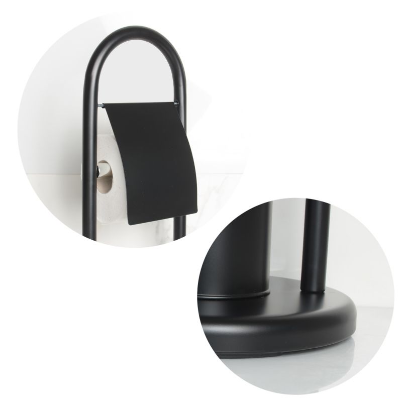Toiletpapirholder med WC-børste Sort Mat Stål 22x22x80 cm