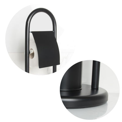 Toiletpapirholder med WC-børste Sort Mat Stål 22x22x80 cm
