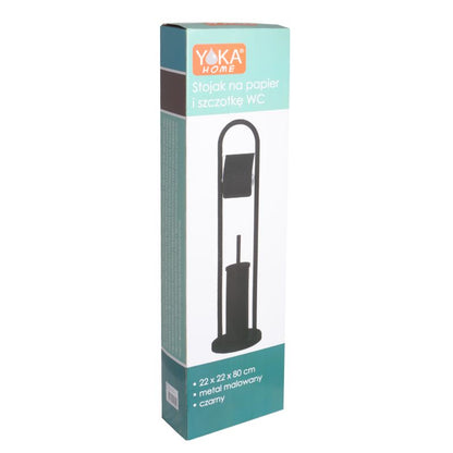 Toiletpapirholder med WC-børste Sort Mat Stål 22x22x80 cm