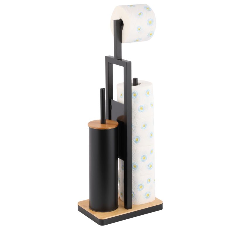 Toiletpapirholder med WC-børste MADRYT Sort Bambus 62 cm