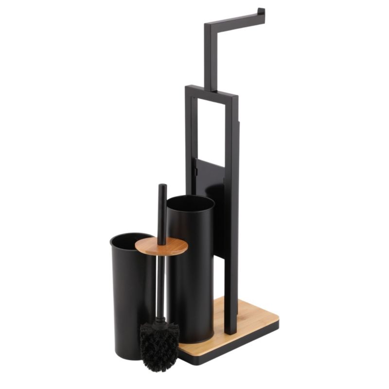 Toiletpapirholder med WC-børste MADRYT Sort Bambus 62 cm