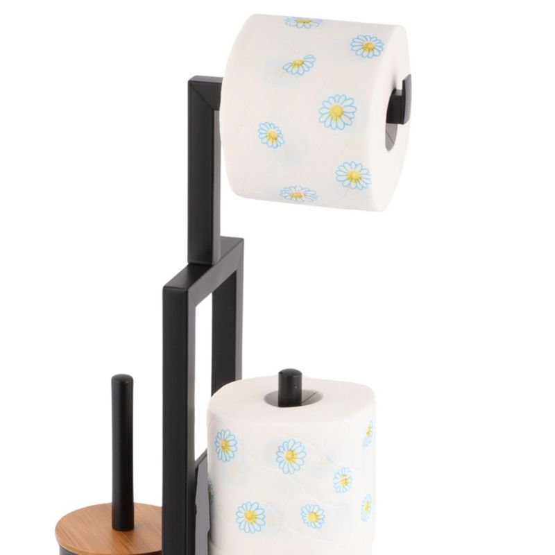 Toiletpapirholder med WC-børste MADRYT Sort Bambus 62 cm