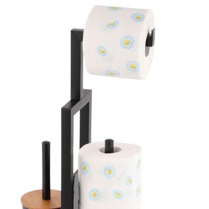Toiletpapirholder med WC-børste MADRYT Sort Bambus 62 cm