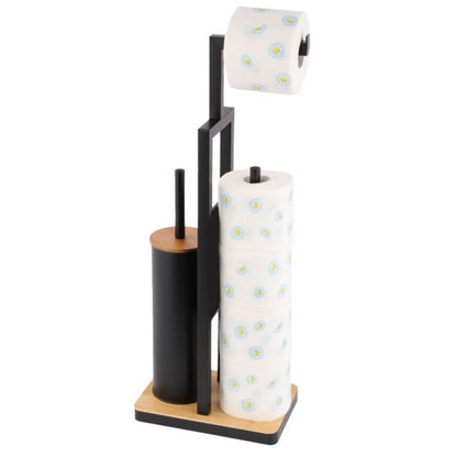 Toiletpapirholder med WC-børste MADRYT Sort Bambus 62 cm