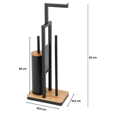 Toiletpapirholder med WC-børste MADRYT Sort Bambus 62 cm