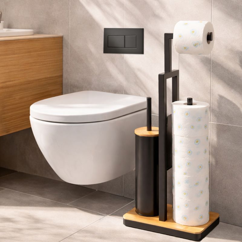 Toiletpapirholder med WC-børste MADRYT Sort Bambus 62 cm