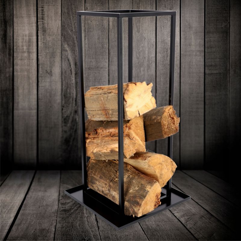 KADAX sort brændestativ til pejs med kurv til brænde