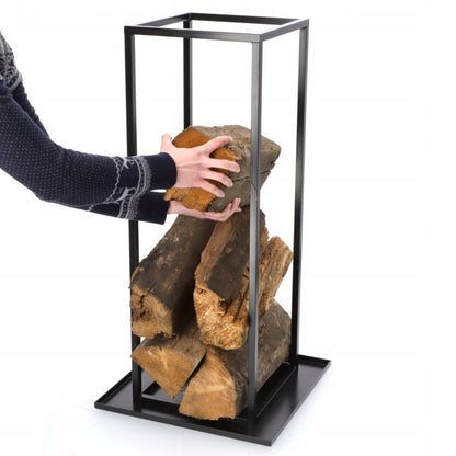 KADAX sort brændestativ til pejs med kurv til brænde