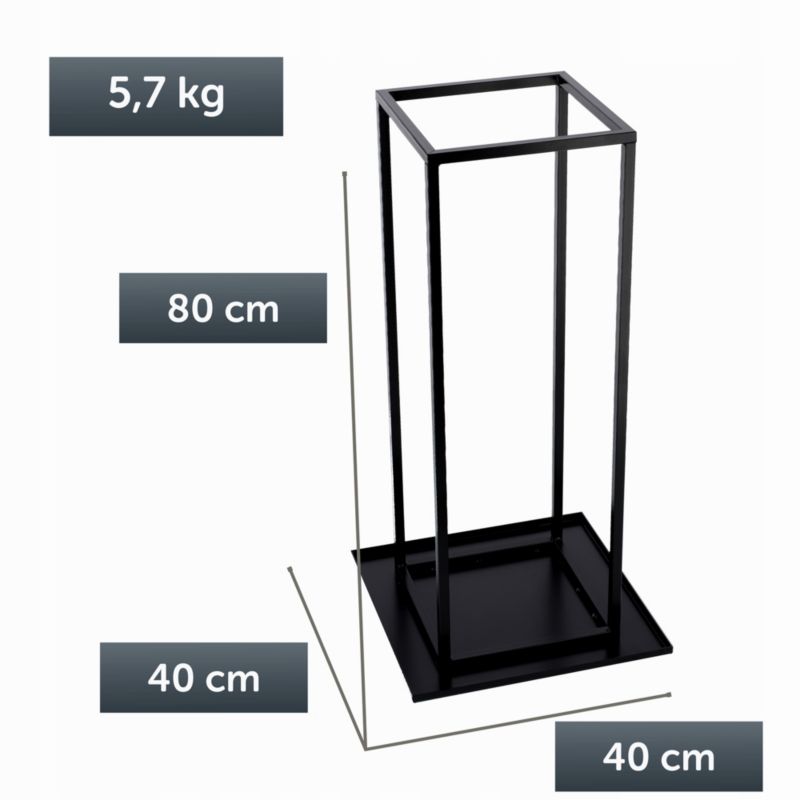 KADAX sort brændestativ til pejs med kurv til brænde