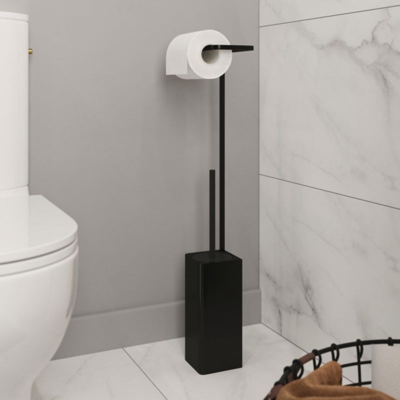 Toiletpapirholder med Toiletbørste Sort Mat Stål 73 cm