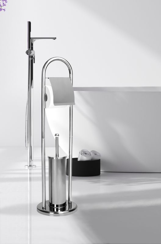 Toiletpapirholder med WC-børste Sølv Stål 22 x 22 x 80 cm
