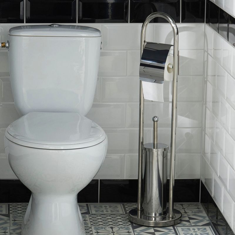 GoodHome Borgia fritstående toiletpapirholder med børsteholder og låg