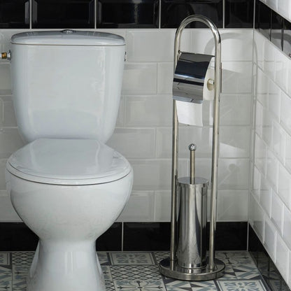 GoodHome Borgia fritstående toiletpapirholder med børsteholder og låg