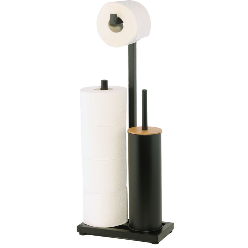 Toiletbørsteholder og Toiletpapirholder 3-i-1 Sort Bambus 60,5 cm P.PAP-WC-BLK