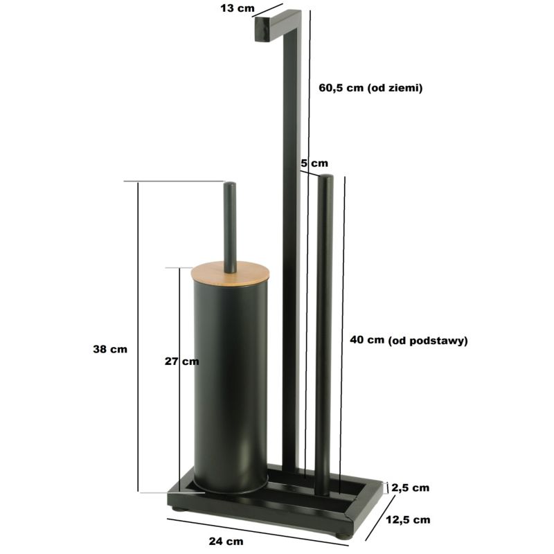 Toiletbørsteholder og Toiletpapirholder 3-i-1 Sort Bambus 60,5 cm P.PAP-WC-BLK