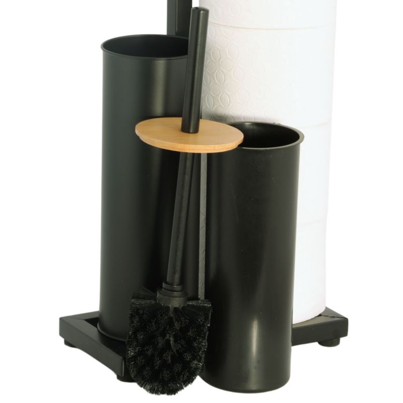 Toiletbørsteholder og Toiletpapirholder 3-i-1 Sort Bambus 60,5 cm P.PAP-WC-BLK