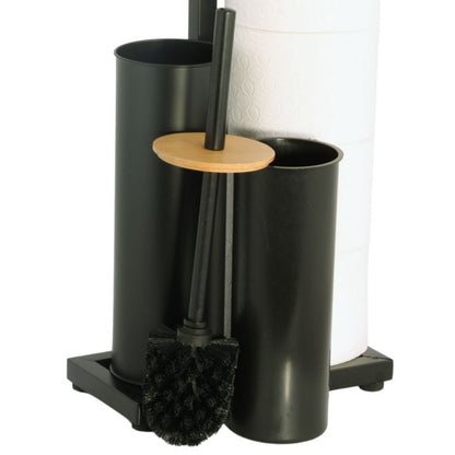Toiletbørsteholder og Toiletpapirholder 3-i-1 Sort Bambus 60,5 cm P.PAP-WC-BLK