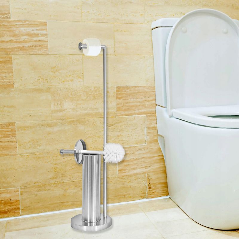 Toiletpapirholder med WC-børste Sølv Stål 19x19x72 cm
