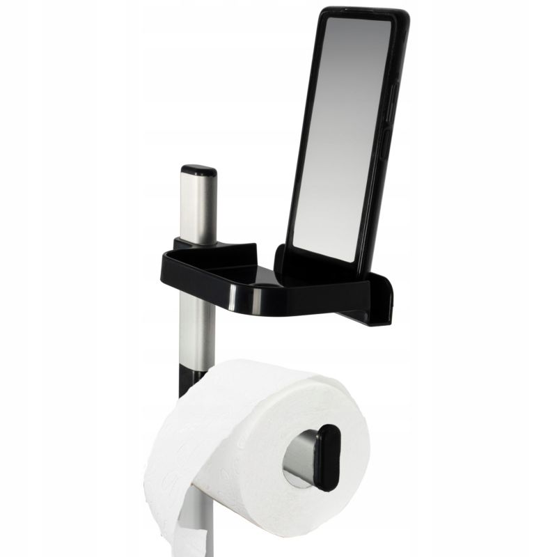 Toiletpapirstativ med hylde og toiletbørste 3-i-1 Sort 5905923650705