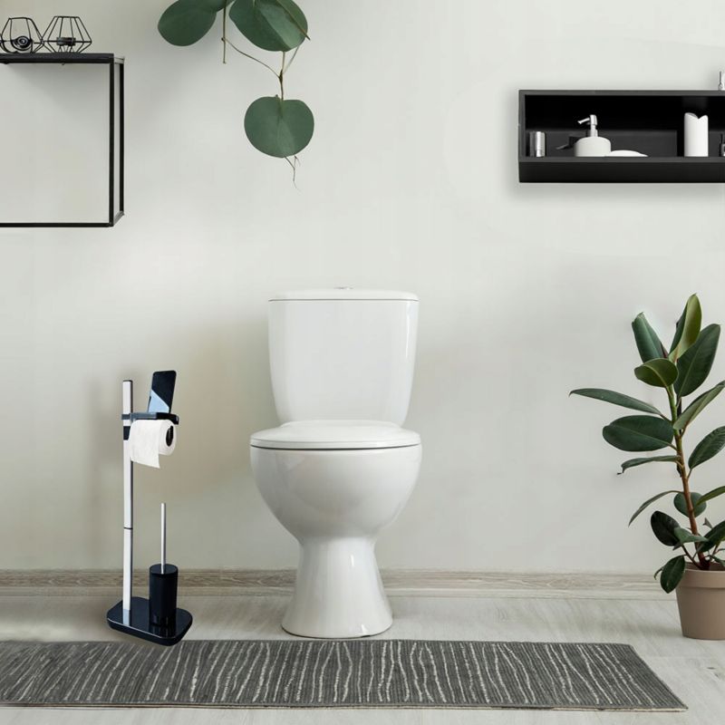 Toiletpapirstativ med hylde og toiletbørste 3-i-1 Sort 5905923650705