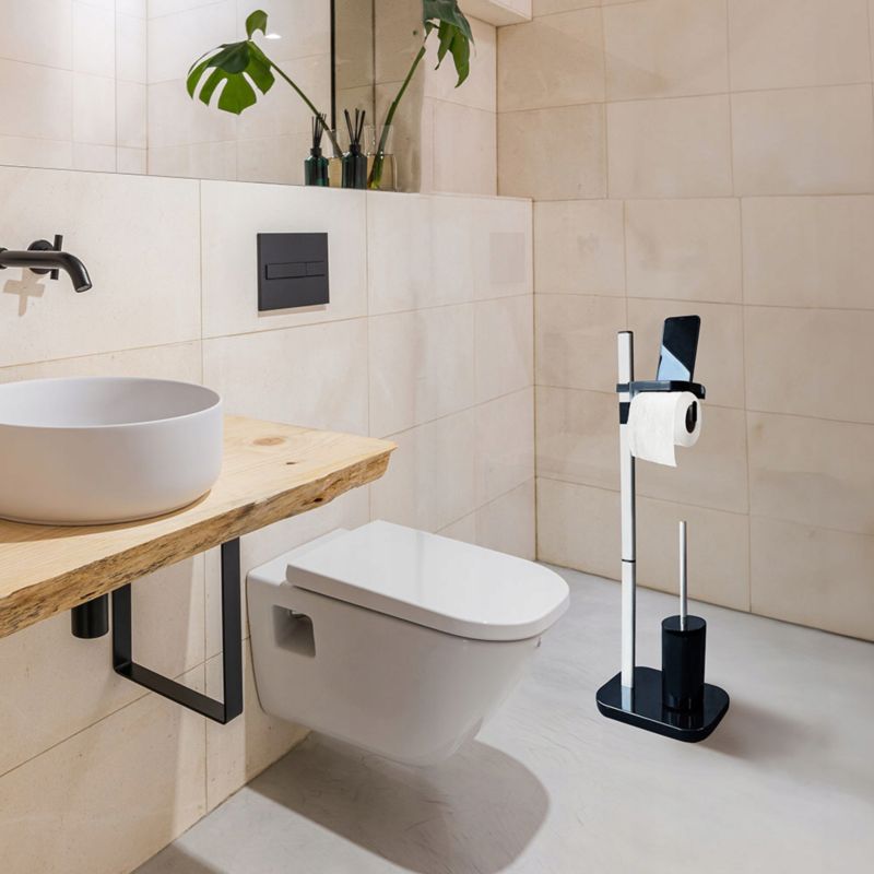 Toiletpapirstativ med hylde og toiletbørste 3-i-1 Sort 5905923650705