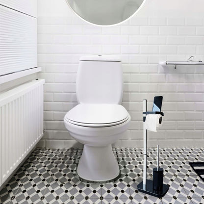 Toiletpapirstativ med hylde og toiletbørste 3-i-1 Sort 5905923650705