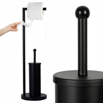 Toiletpapirholder med WC-børste Sort Stål 72 cm | 5905378797130