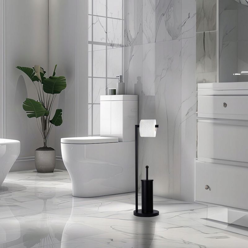 Toiletpapirholder med WC-børste Sort Stål 72 cm | 5905378797130
