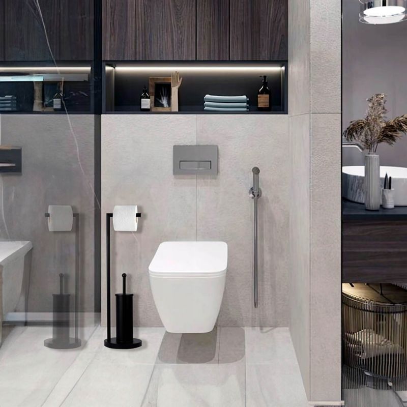 Toiletpapirholder med WC-børste Sort Stål 72 cm | 5905378797130