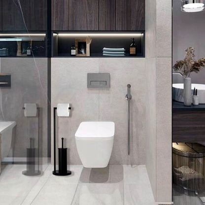 Toiletpapirholder med WC-børste Sort Stål 72 cm | 5905378797130