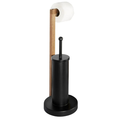 Toiletpapirstativ med WC-børste Sort og Ask Træ 56 cm