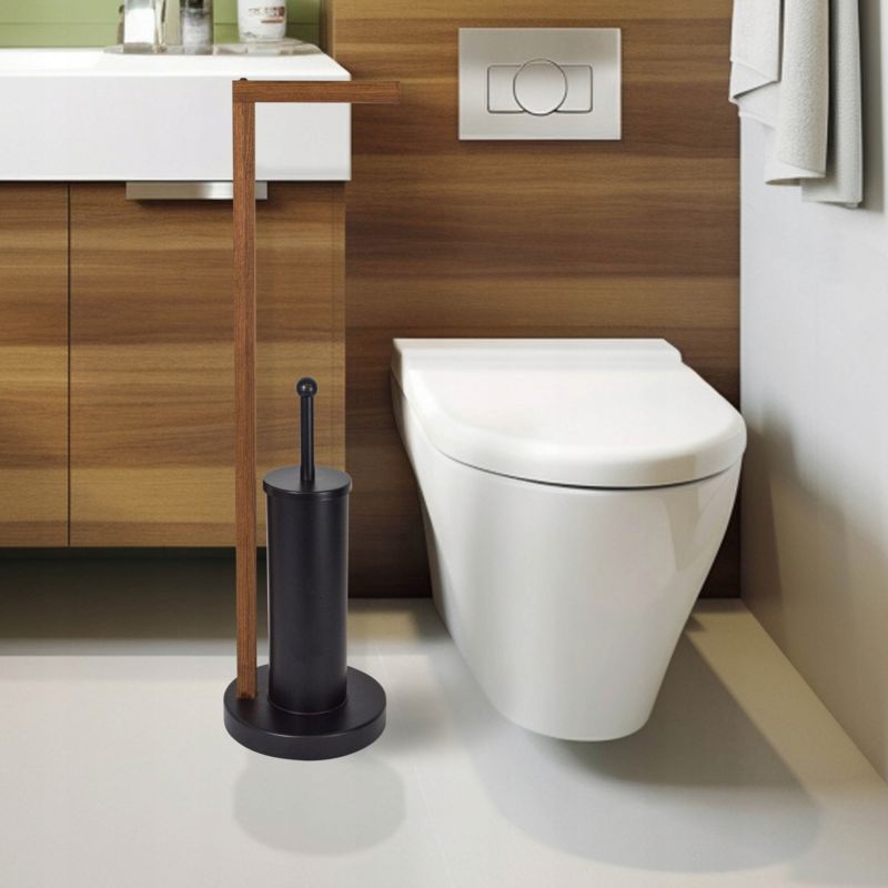 Toiletpapirstativ med WC-børste Sort og Ask Træ 56 cm