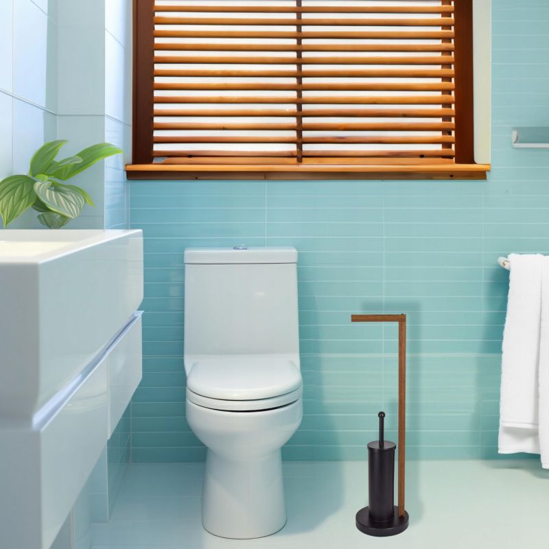 Toiletpapirstativ med WC-børste Sort og Ask Træ 56 cm