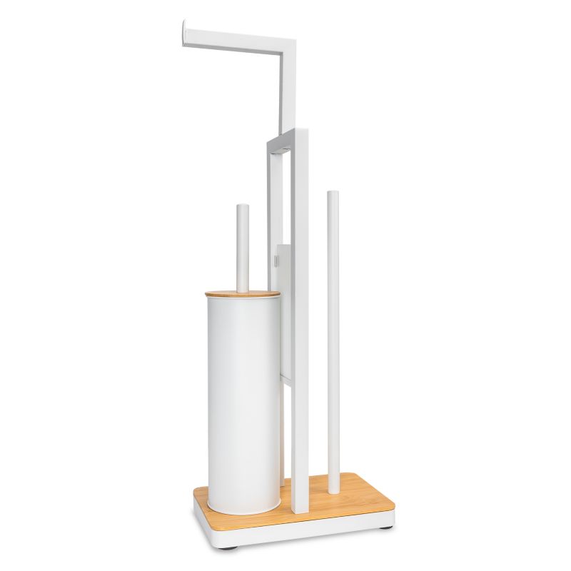 Toiletpapirstativ med WC-børste Hvid Bambus 62 cm