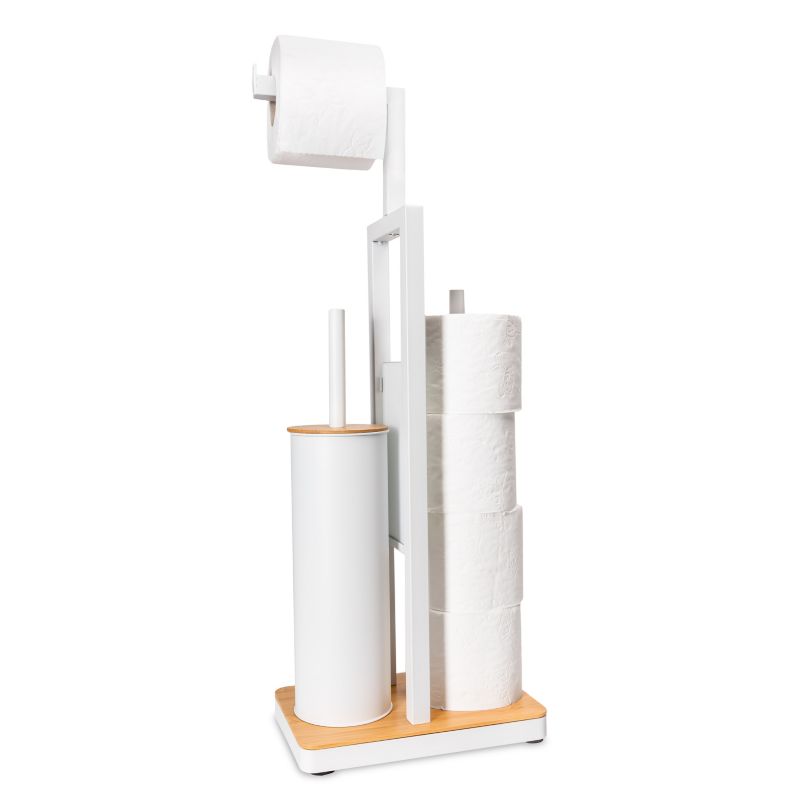 Toiletpapirstativ med WC-børste Hvid Bambus 62 cm