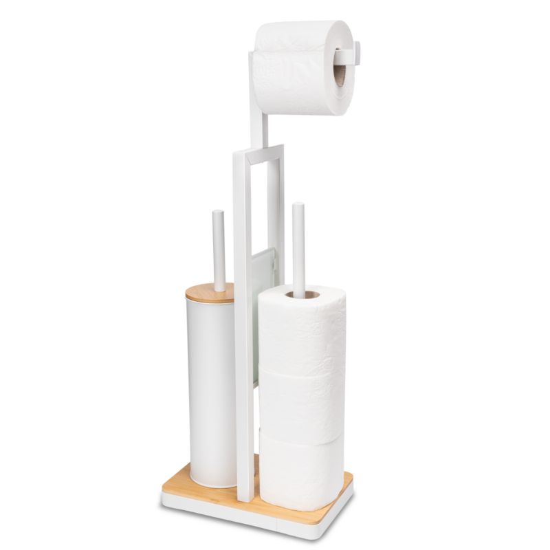 Toiletpapirstativ med WC-børste Hvid Bambus 62 cm
