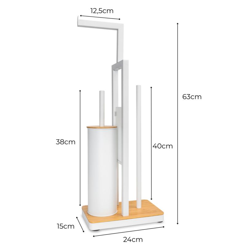 Toiletpapirstativ med WC-børste Hvid Bambus 62 cm